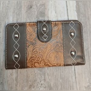Gold Coast Western Tooled Floral Wallet New Vegan Leather Snap